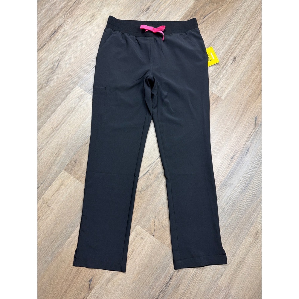 Revel Premium Stretch Marathon Scrub Pants Black Pink Drawstring Cargo Pocket M